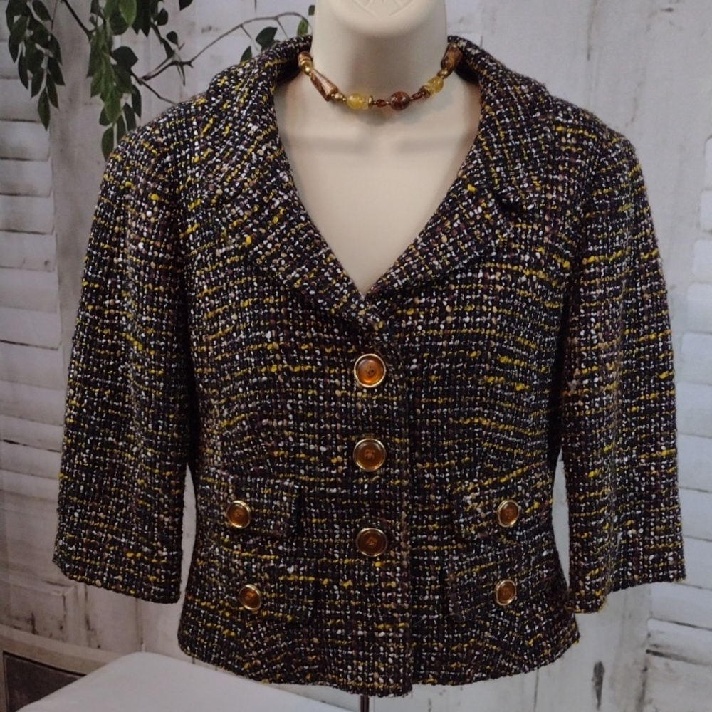 LOFT Black and Mustard Wool Tweed Blazer Size 4